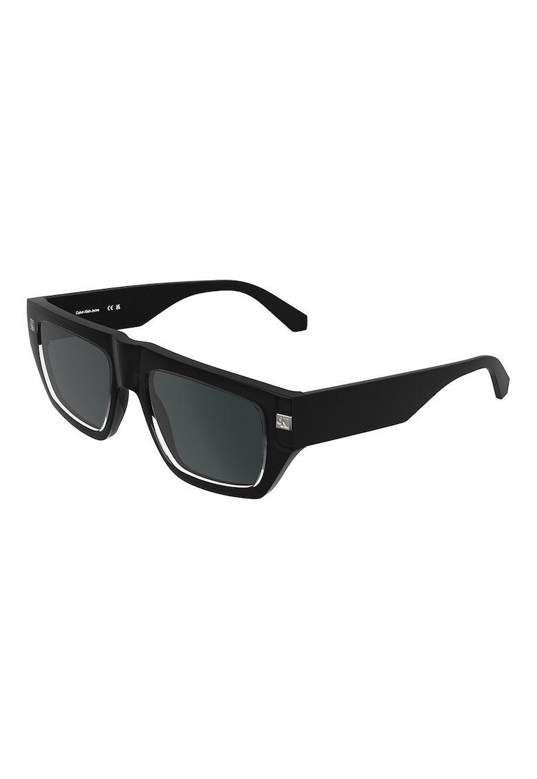 Ochelari de soare dreptunghiulari cu model unisex si logo - Negru