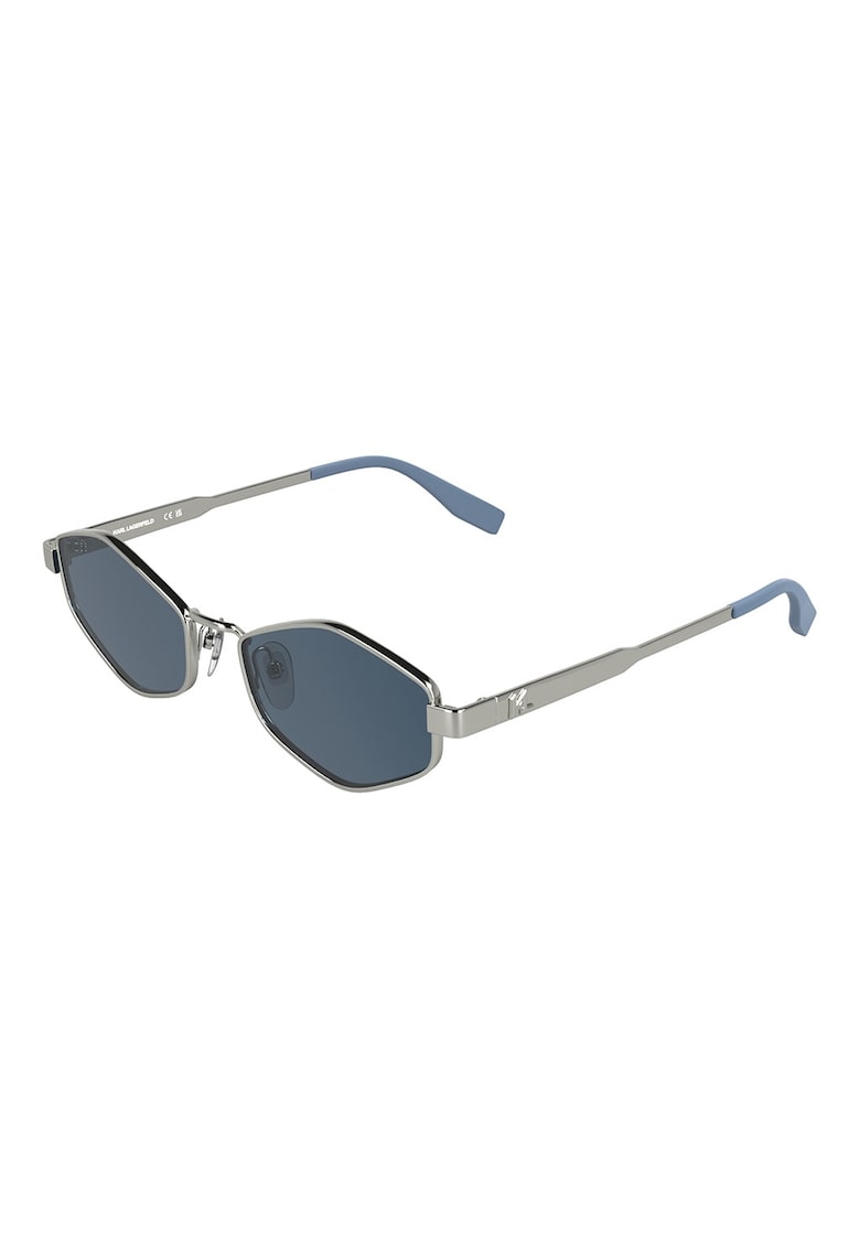 Ochelari de soare hexagonali cu rama metalica - Albastru/Argintiu