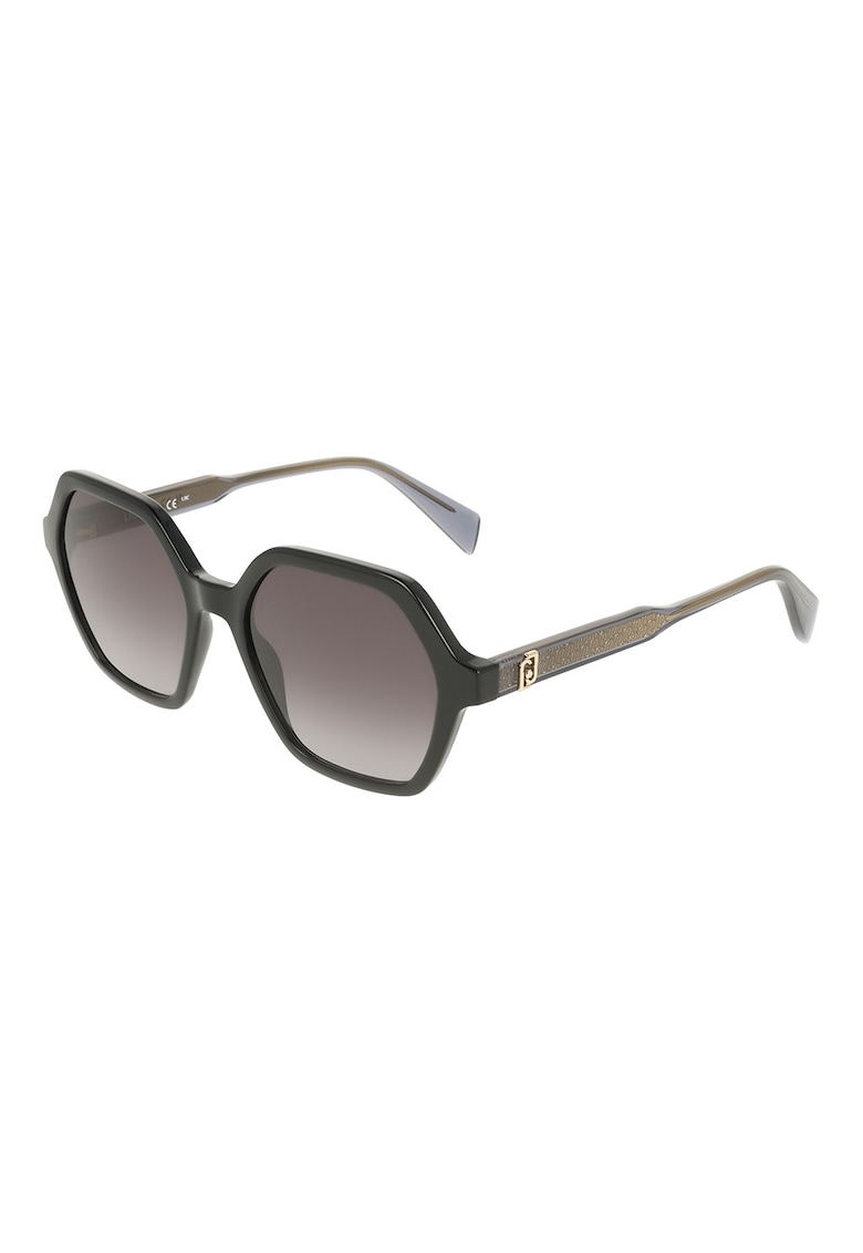 Ochelari de soare hexagonali cu lentile in degrade - Negru/Grej