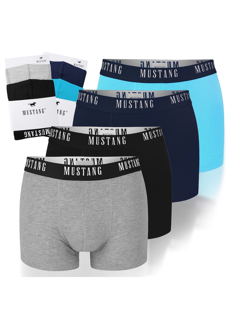 Set 4 Boxeri Barbati - Bumbac - Logo - Negru/Gri melange/Albastru