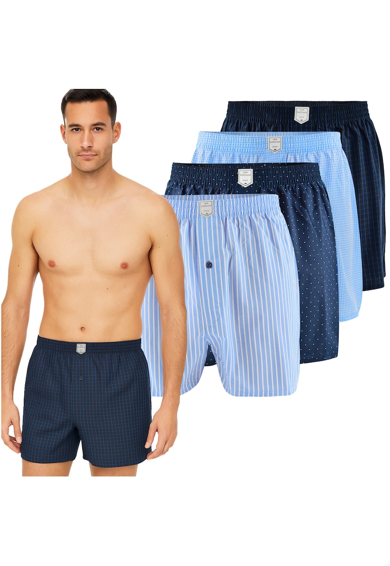 Set 4 Boxeri Barbati Largi - Bumbac - Albastru