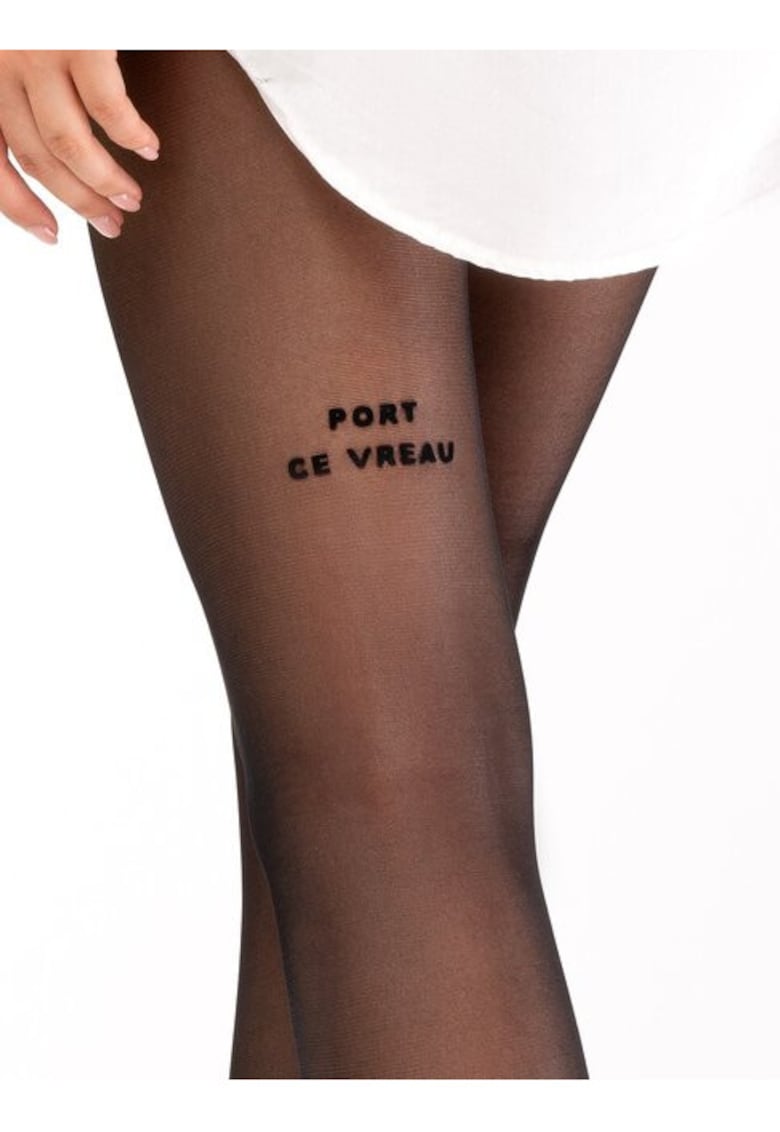 Ciorapi dama cu mesaj \""PORT CE VREAU\"" Sosetaria x L\'Oreal - Negru