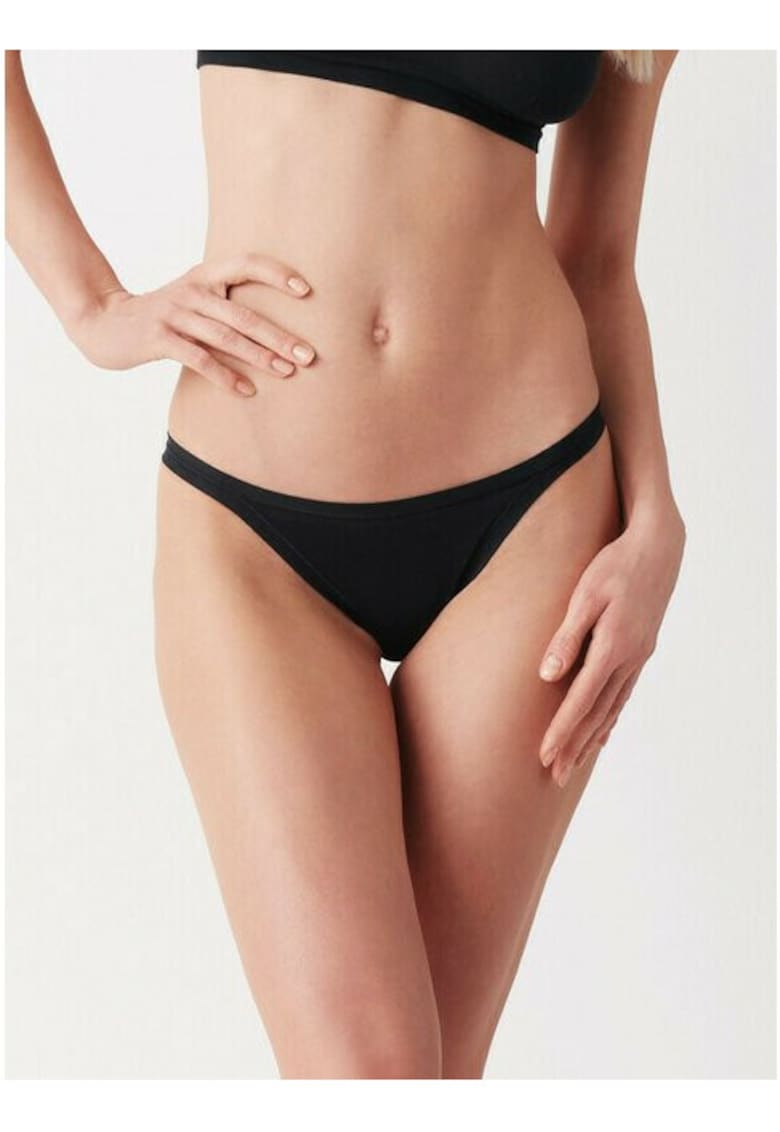 Set 3 perechi chiloti brazilieni bumbac cu talia joasa 3364 0003 - Negru