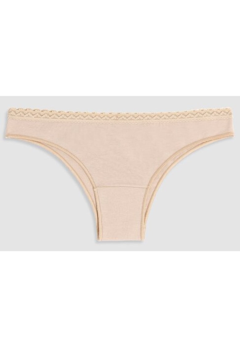 Set 3 perechi chiloti brazilieni bumbac cu talia joasa si dantela GD292 0003 - Bej