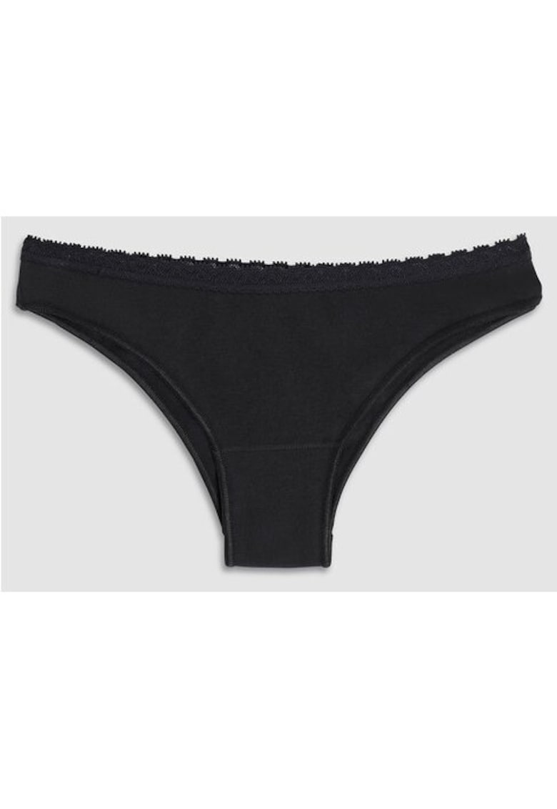 Set 3 perechi chiloti brazilieni bumbac cu talia joasa si dantela GD292 0003 - Negru