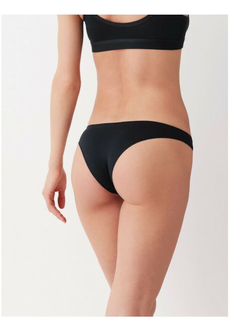 Set 3 perechi chiloti brazilieni bumbac cu talia joasa 3490 0003 - Negru