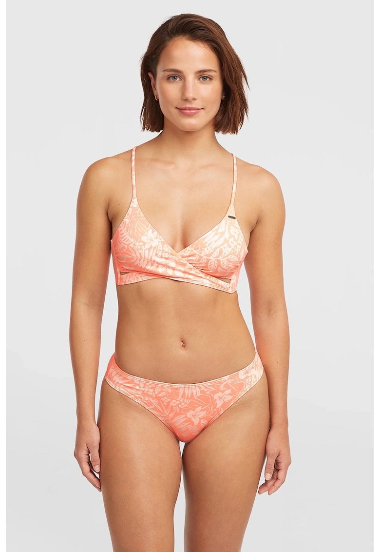 Sutien de baie cu cupe triunghiulare si imprimeu floral - Alb/Piersica