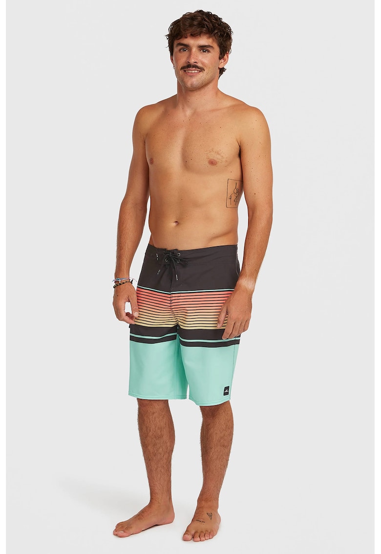 Pantaloni scurti de baie cu model in dungi - Negru/Verde deschis