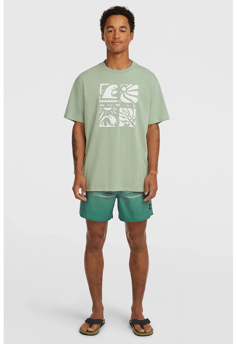 Pantaloni scurti cu model si talie ajustabila - Verde melange
