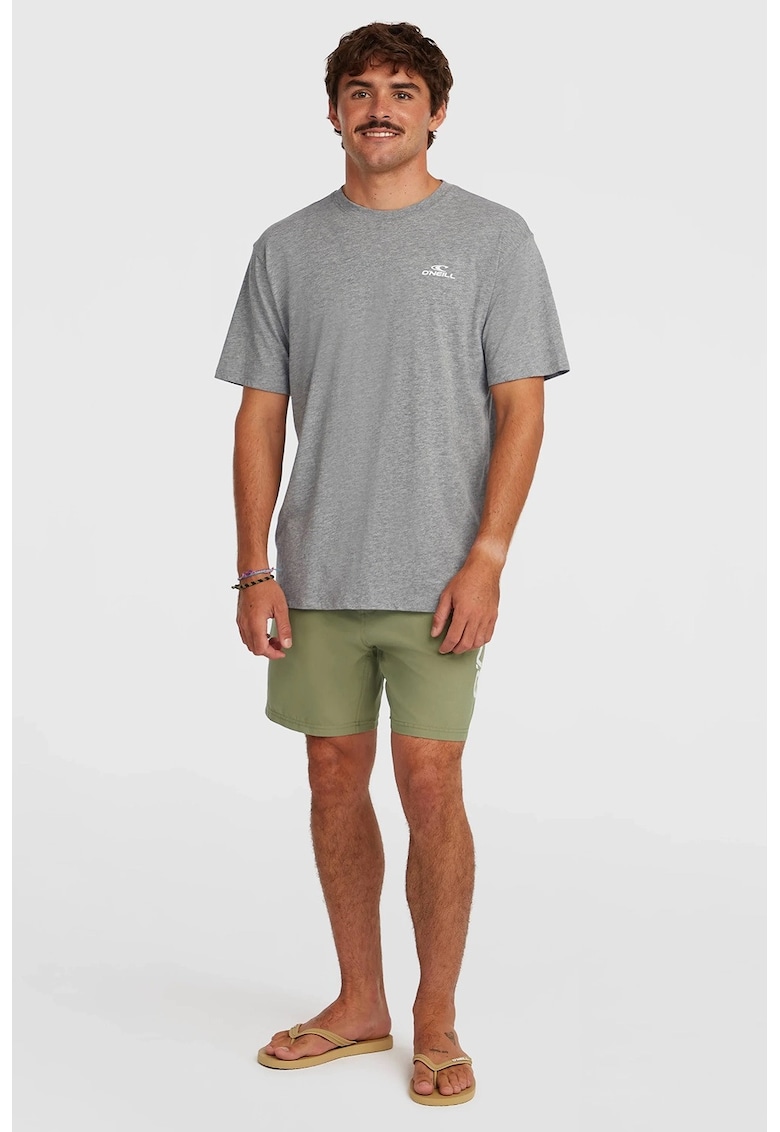 Pantaloni scurti de baie cu imprimeu logo si snur - Verde masliniu