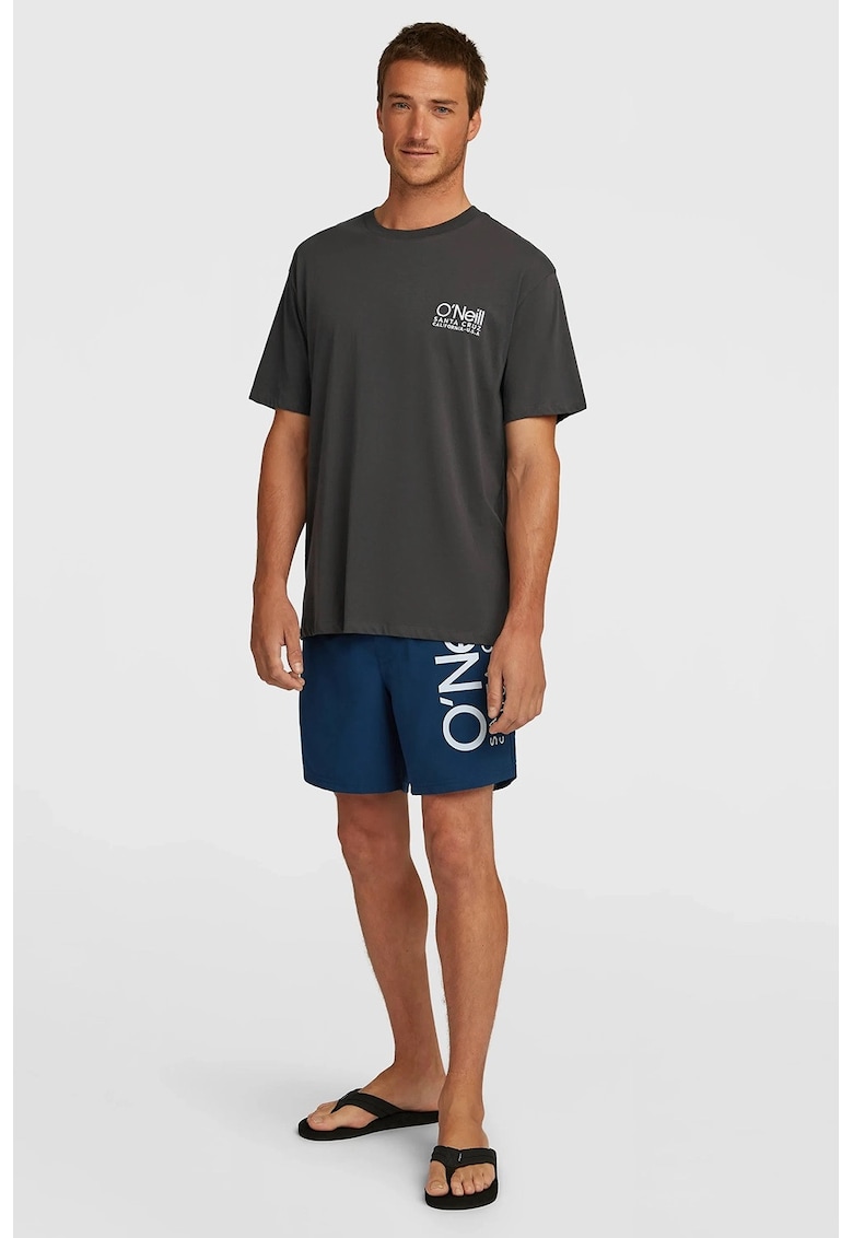 Pantaloni scurti de baie cu talie joasa si imprimeu logo - Albastru indigo