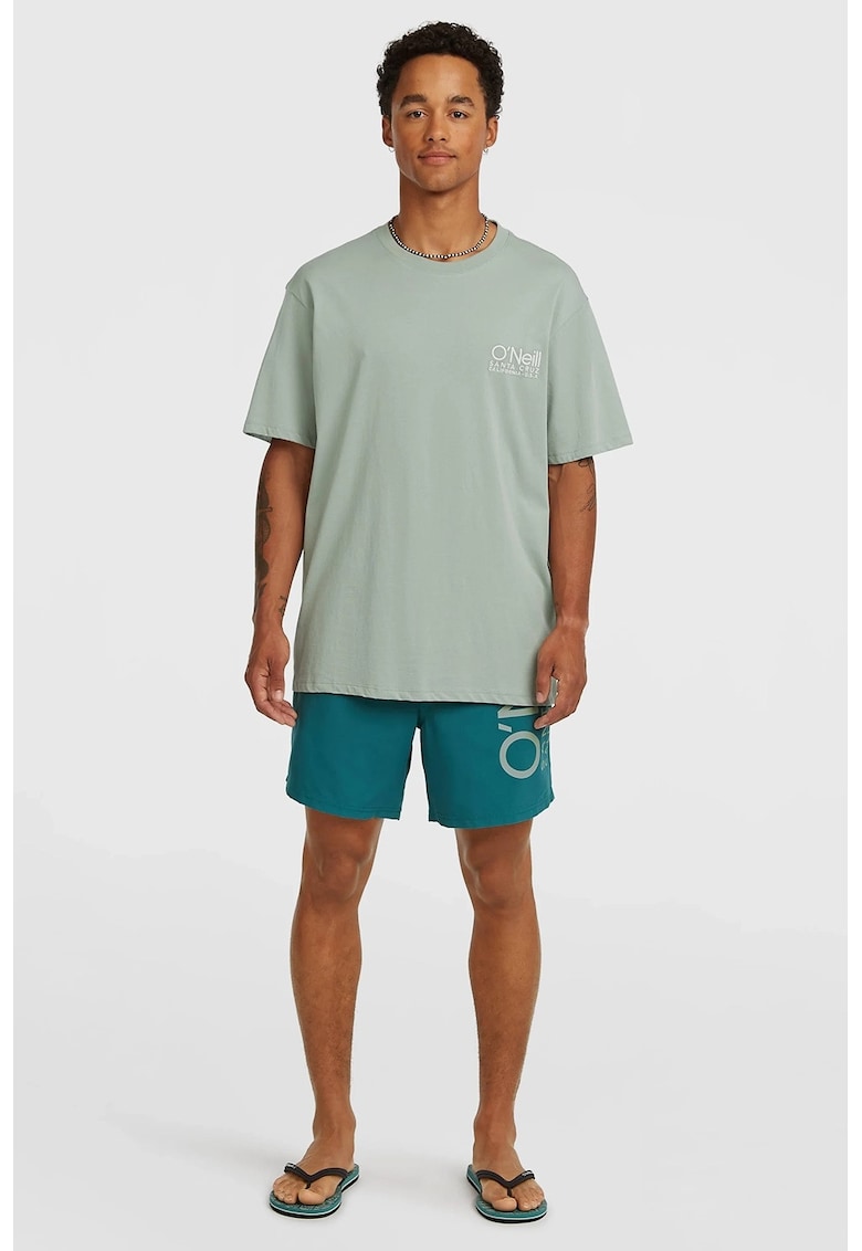 Pantaloni scurti de baie cu talie joasa si imprimeu logo - Verde persan