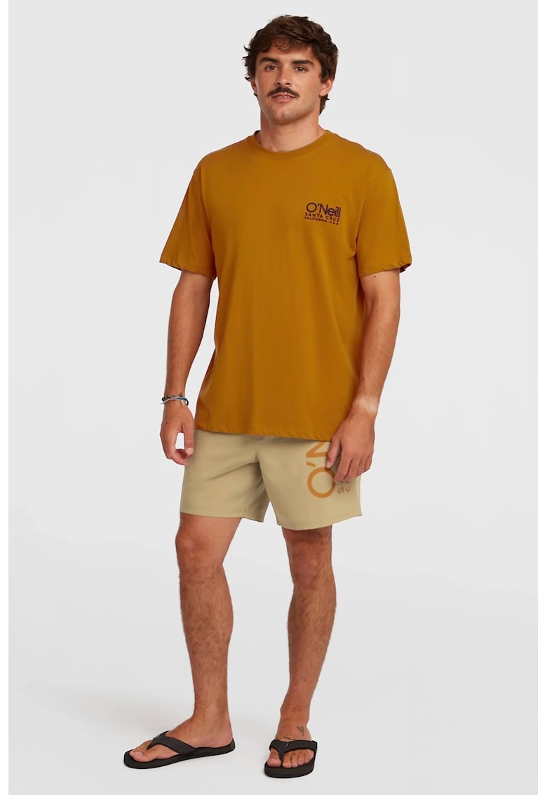 Pantaloni scurti de baie cu talie joasa si imprimeu logo - Bej