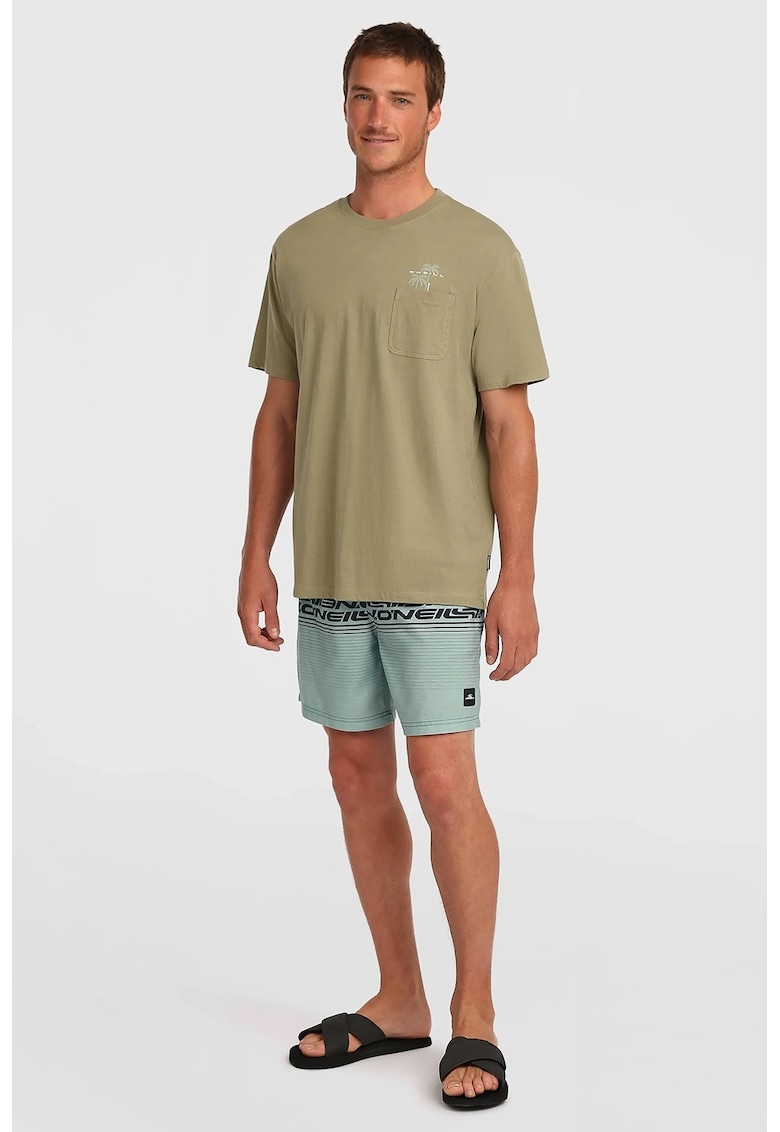 Pantaloni scurti de baie cu snur si dungi - Albastru prafuit