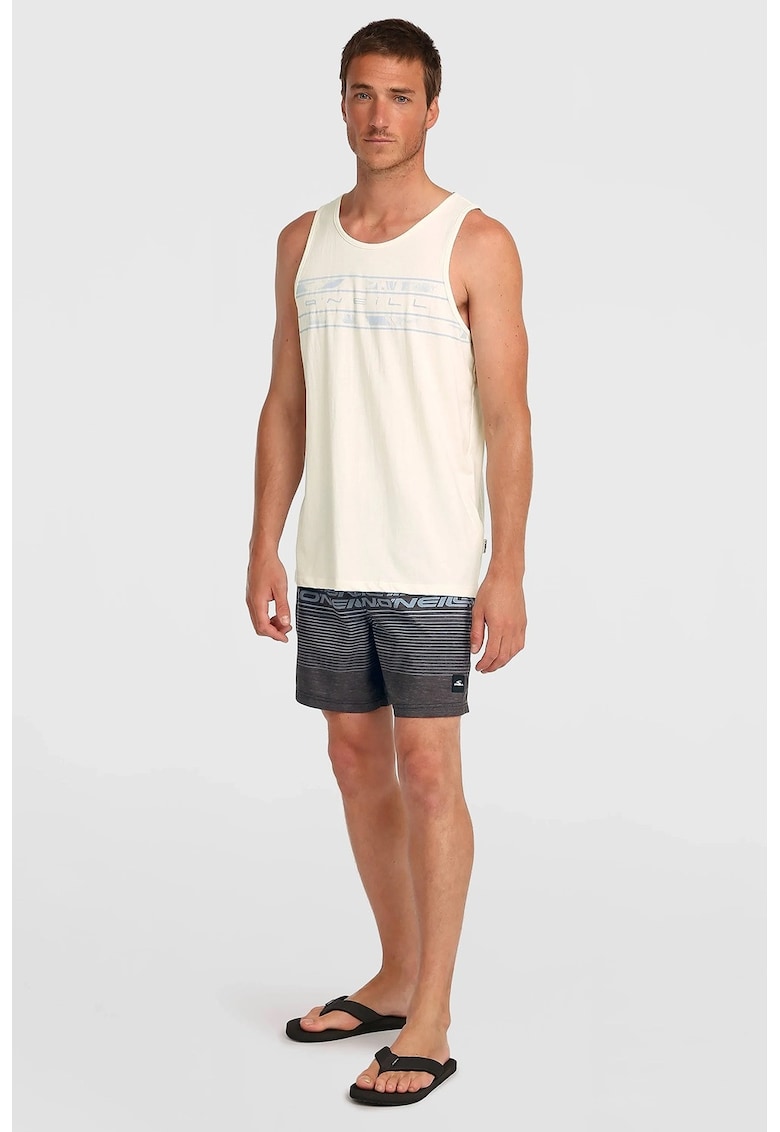 Pantaloni scurti de baie cu snur si dungi - Gri melange/Albastru