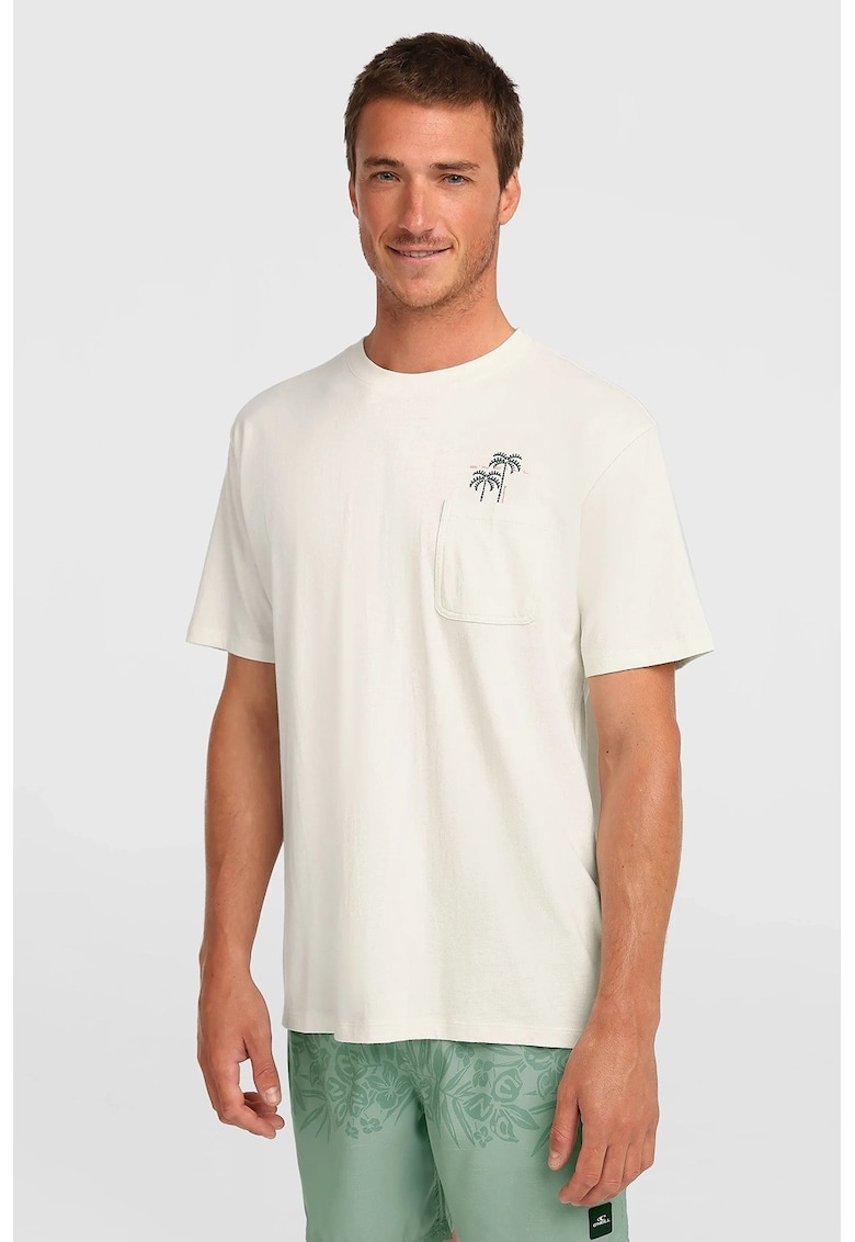 Tricou de bumbac cu buzunar pe piept - Alb