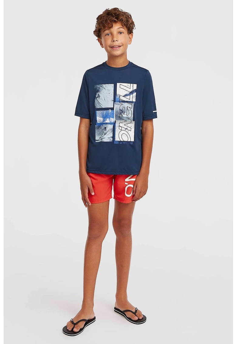 Pantaloni scurti de baie cu imprimeu logo Cali - Rosu