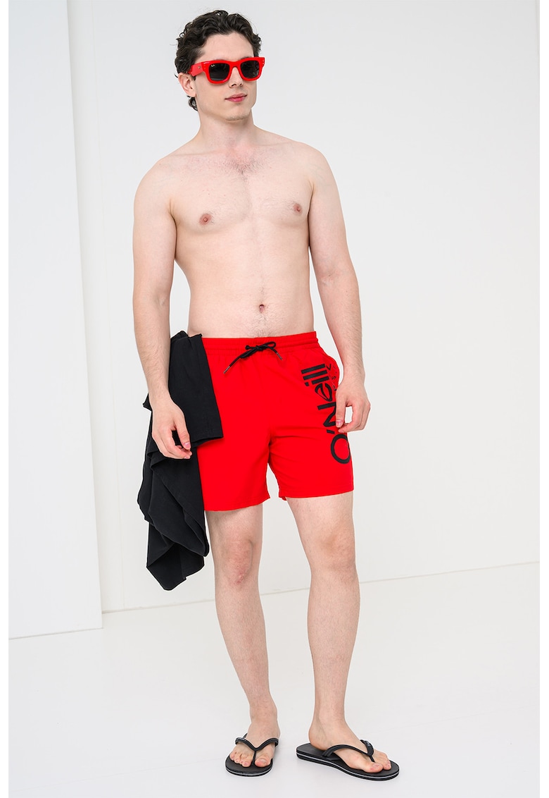 Pantaloni scurti de baie cu logo Cali - Negru/Rosu aprins