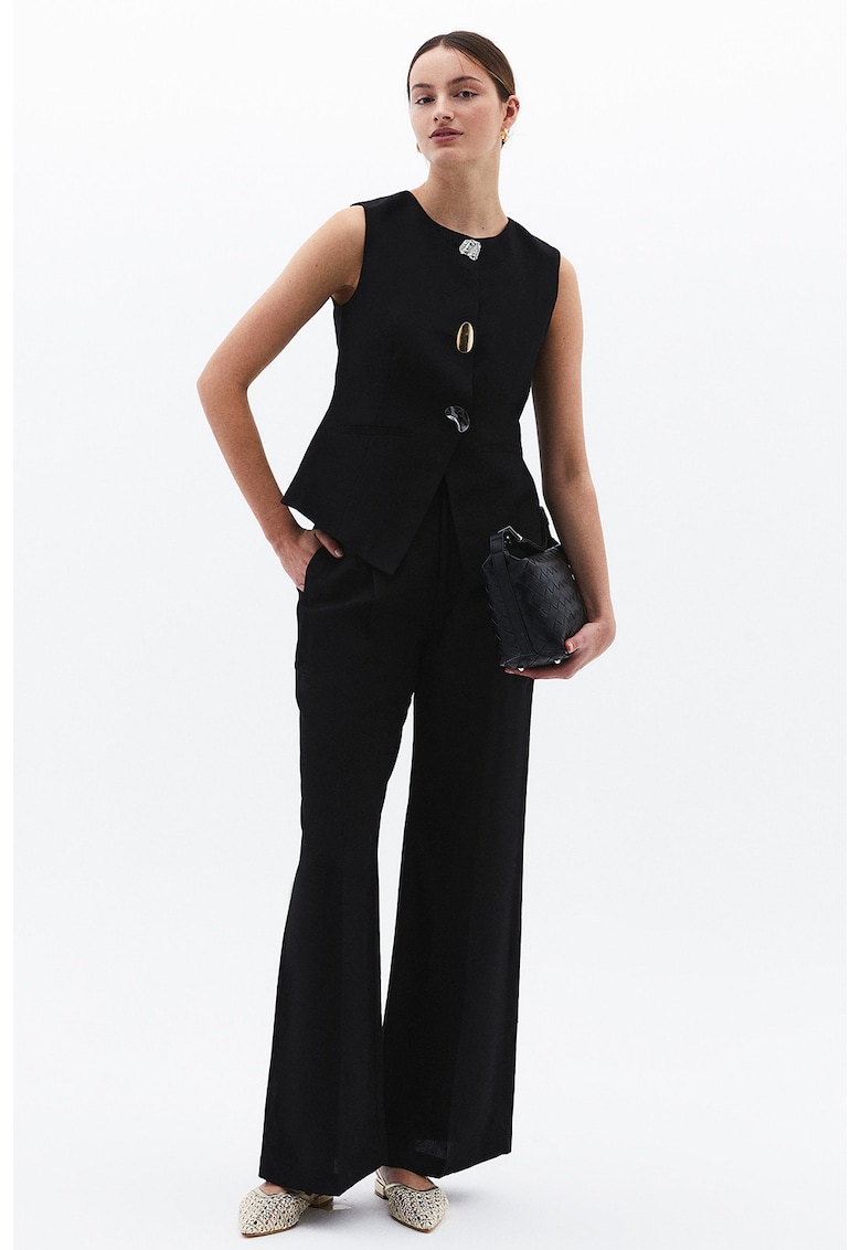 Pantaloni din amestec de lyocell cu croiala ampla si pliuri - Negru