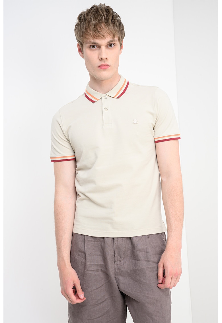 Tricou polo din material pique - Visiniu/Portocaliu pal/Maro camel