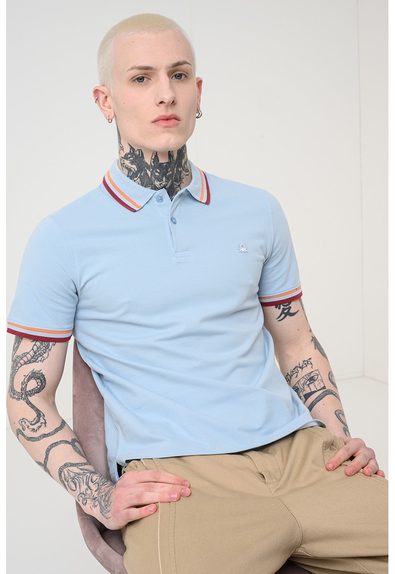 Tricou polo din material pique - Albastru stins