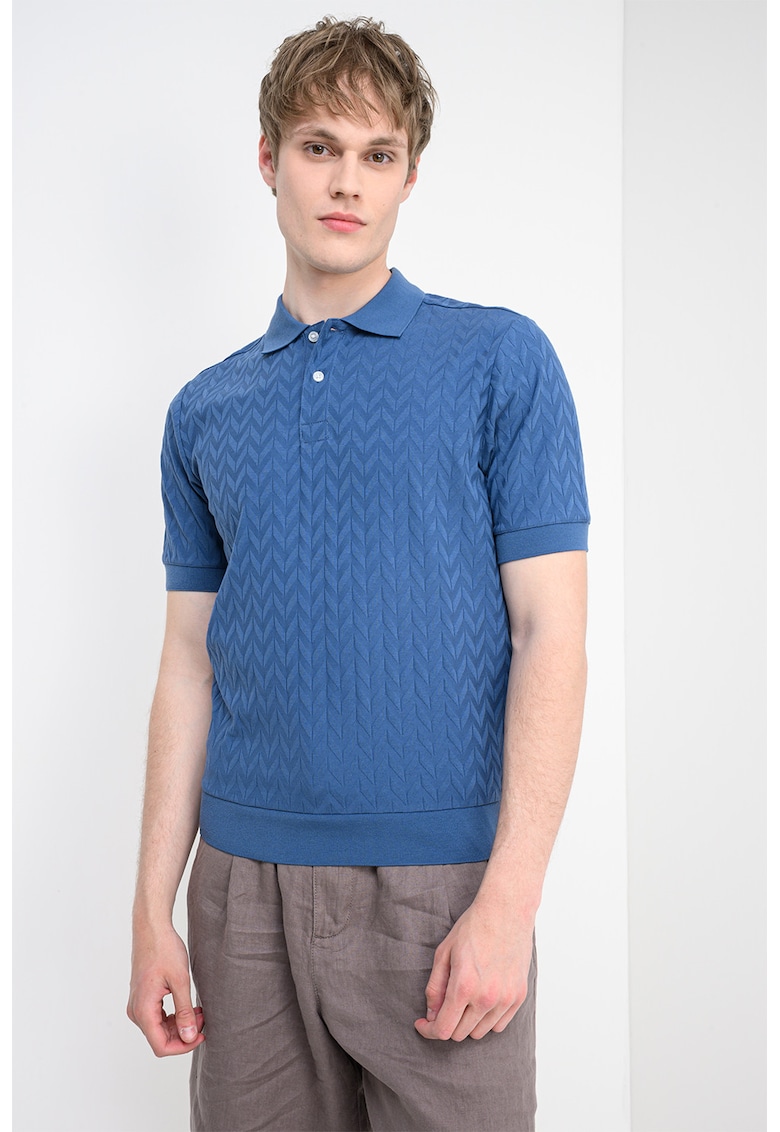 Tricou polo texturat slim fit - Albastru inchis