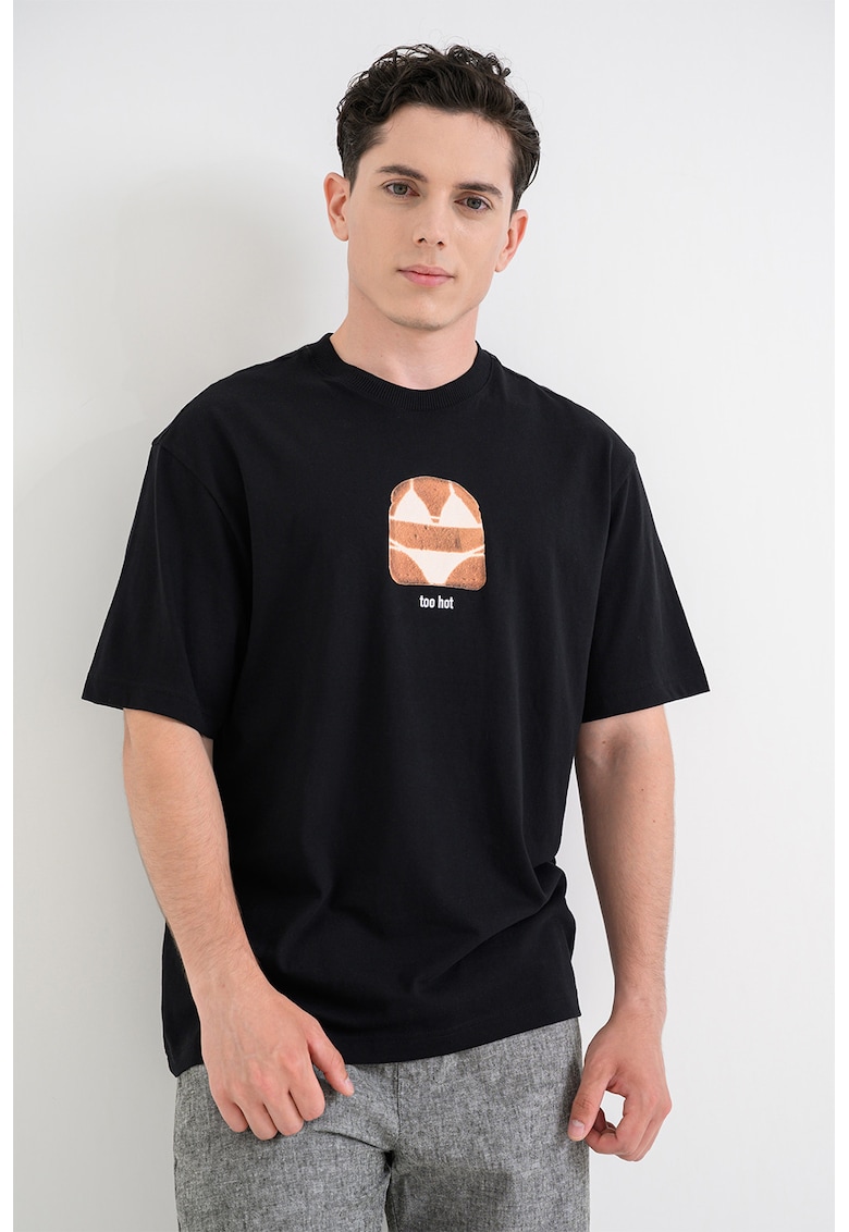 Tricou din bumbac cu model grafic - Negru