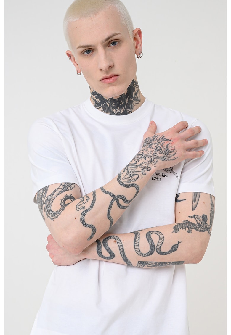 Tricou din bumbac cu imprimeu pe piept - Alb