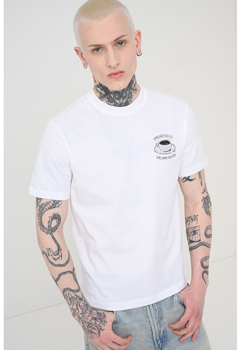 Tricou din bumbac cu imprimeu pe piept - Negru/Alb optic
