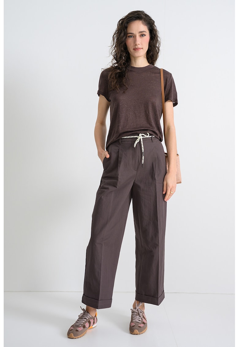 Tricou regular fit de in cu terminatie rotunjita - Maro inchis