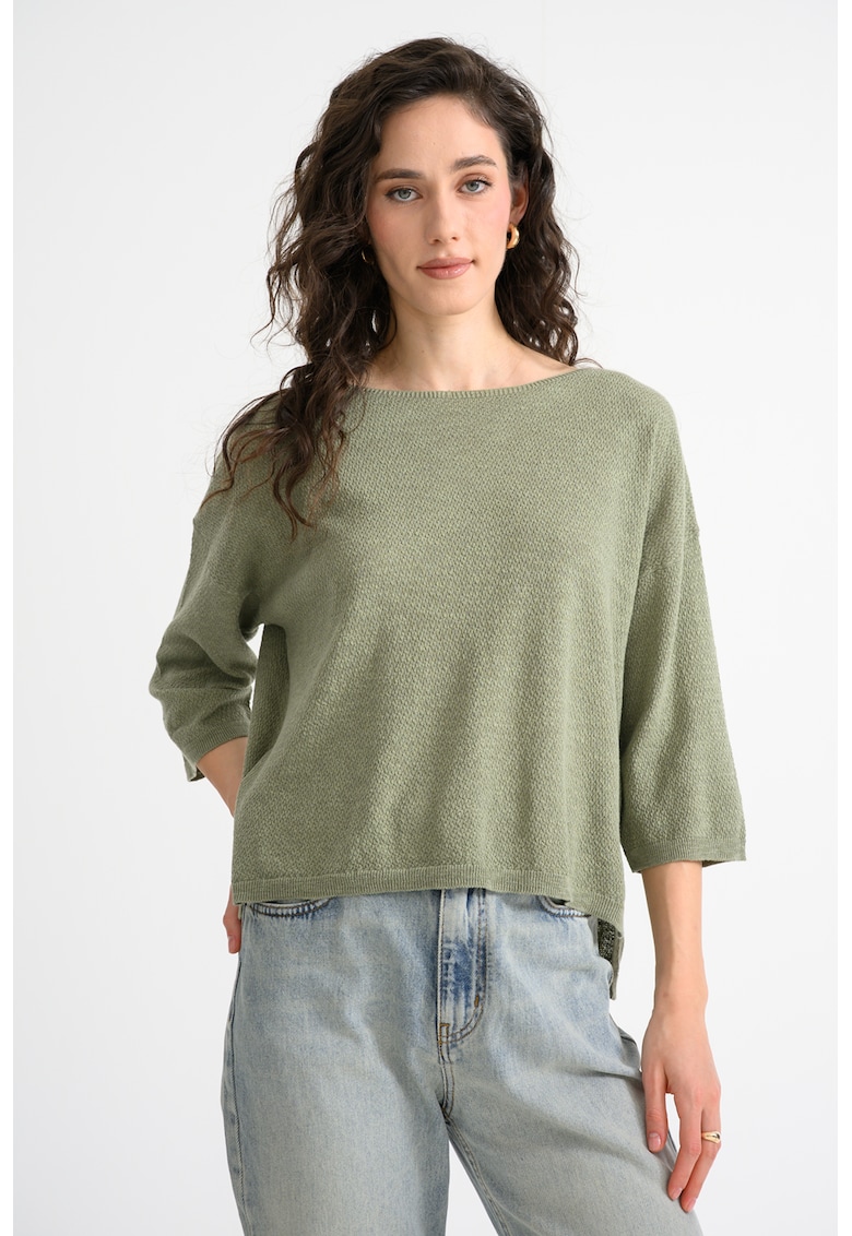 Bluza din amestec de in cu maneci trei sferturi - Verde sparanghel