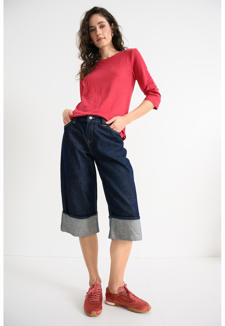 Bluza din in cu model uni - Caramiziu