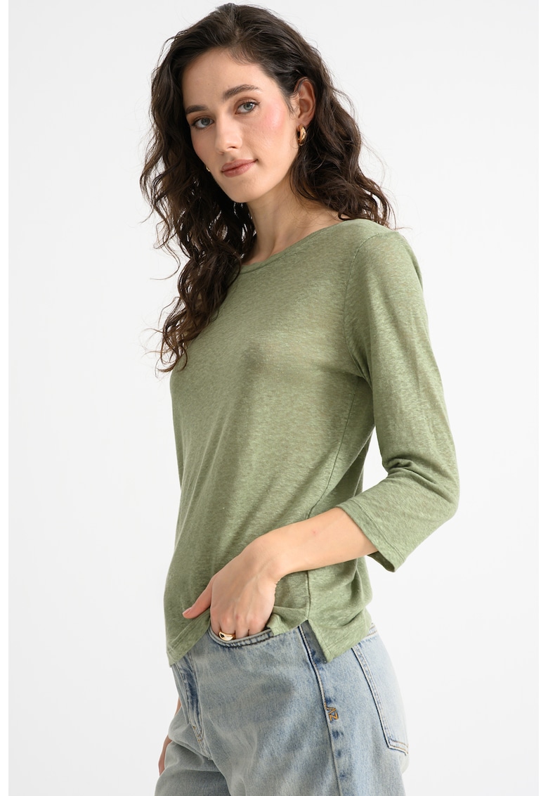 Bluza din in cu model uni - Verde sparanghel
