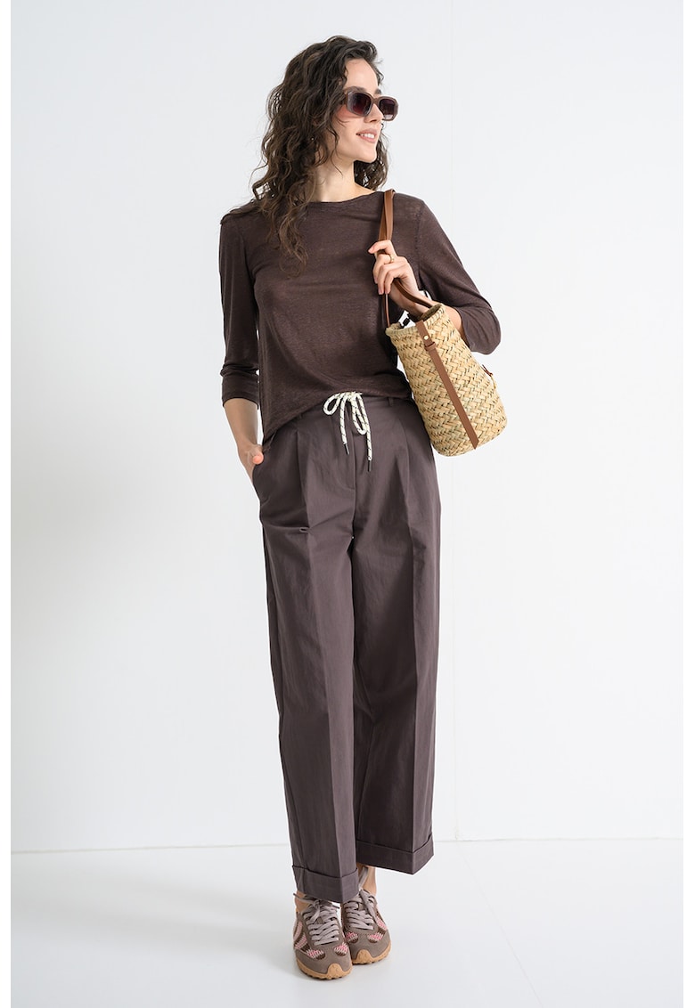 Bluza din in cu model uni - Maro inchis