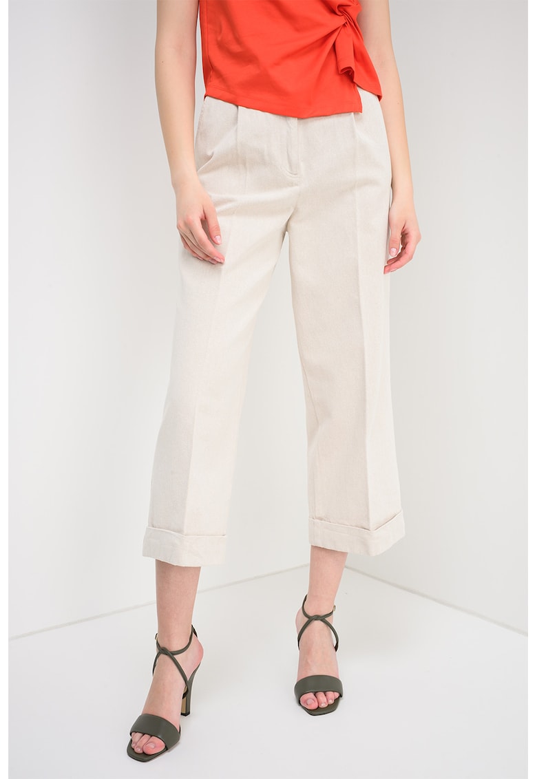 Pantaloni capri cu pensa - Bej deschis