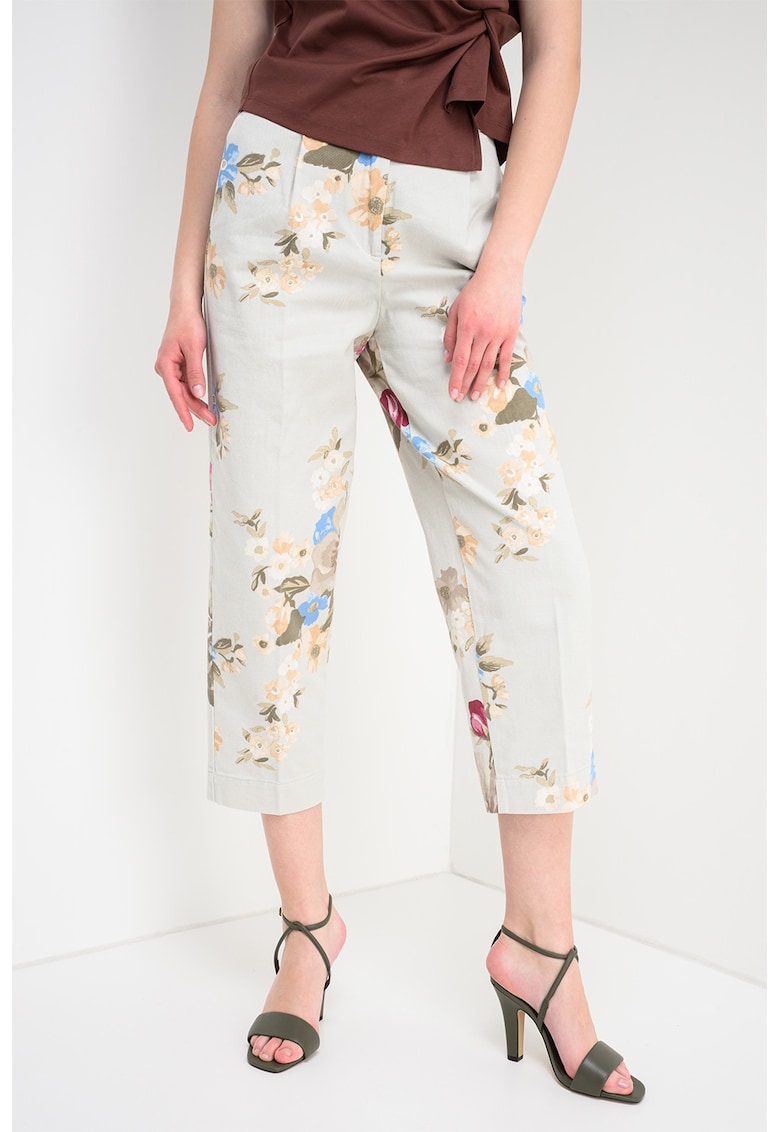 Pantaloni capri cu imprimeu floral - Albastru lavanda/Roz zmeuriu/Maro deschis/Maro taupe deschis