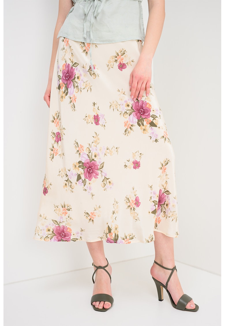 Fusta midi cu imprimeu floral - Violet/Roz/Verde feriga/Crem