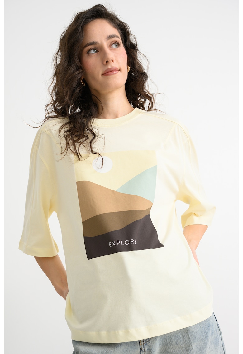 Bluza lejera cu imprimeu si maneci medii - Galben pai