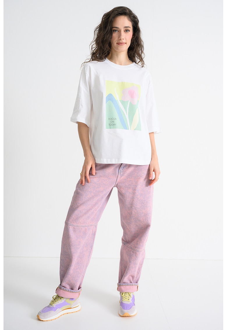 Bluza lejera cu imprimeu si maneci medii - Alb optic