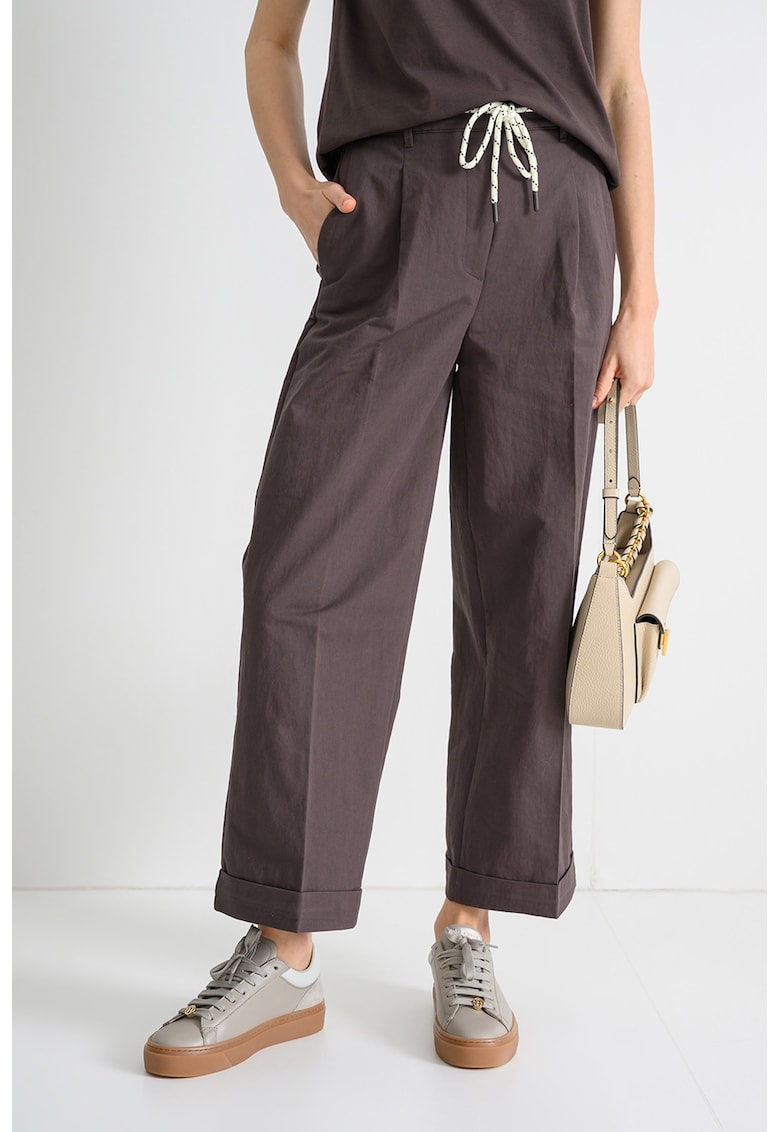 Pantaloni cu croiala dreapta si snur de ajustare - Maro inchis