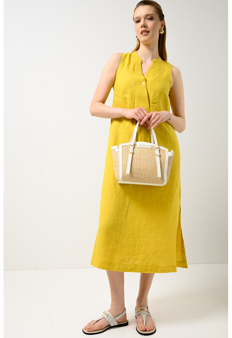 Rochie midi din in - Galben inchis