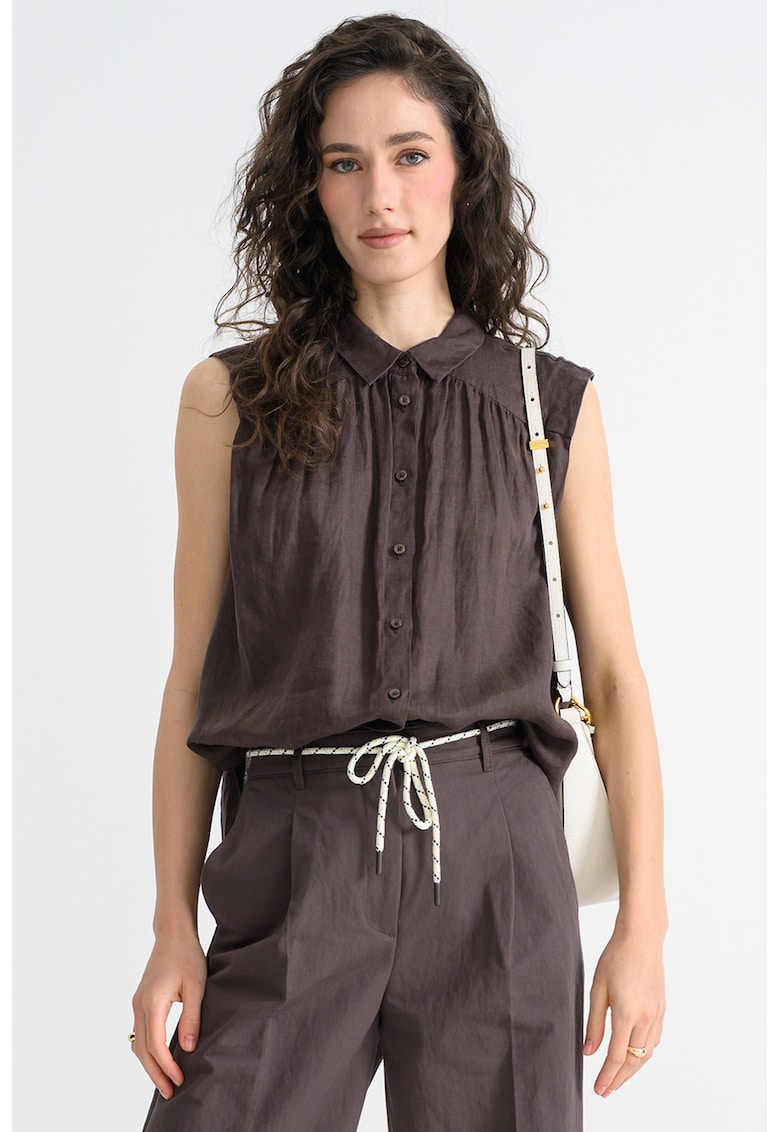 Camasa fara maneci din in cu model uni - Maro inchis