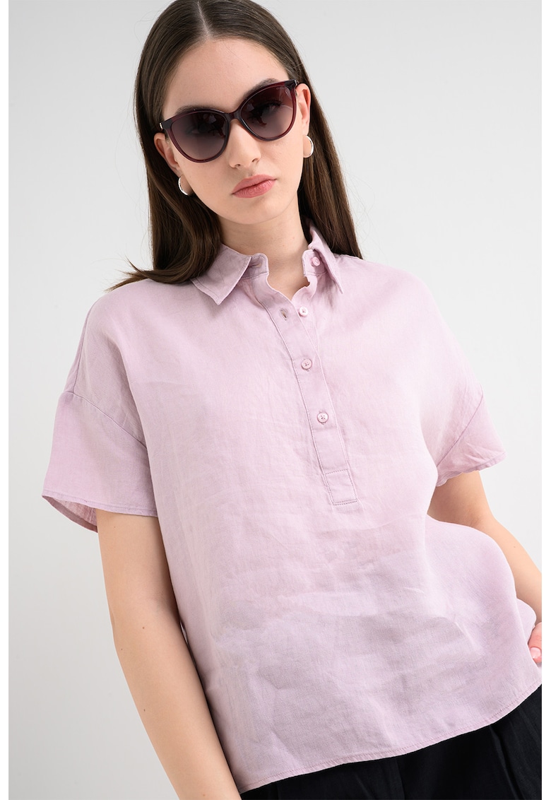 Bluza din in cu maneci scurte - Lila