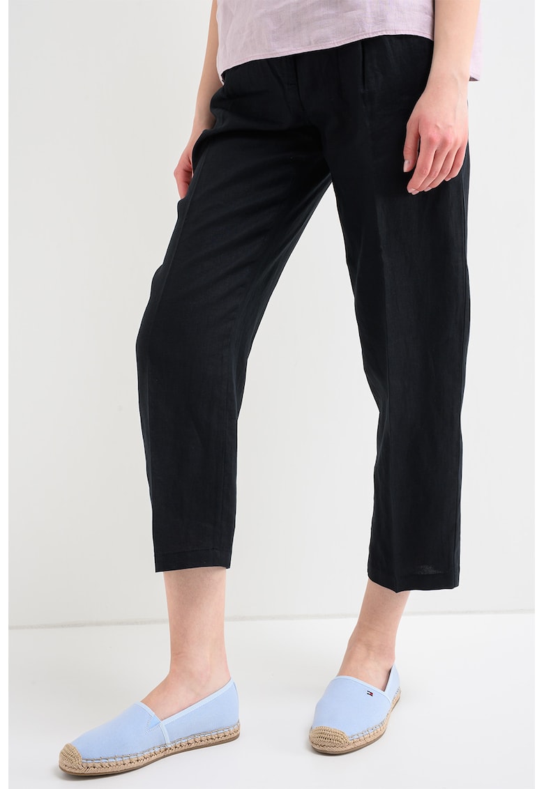 Pantaloni chino crop din in - Negru stins