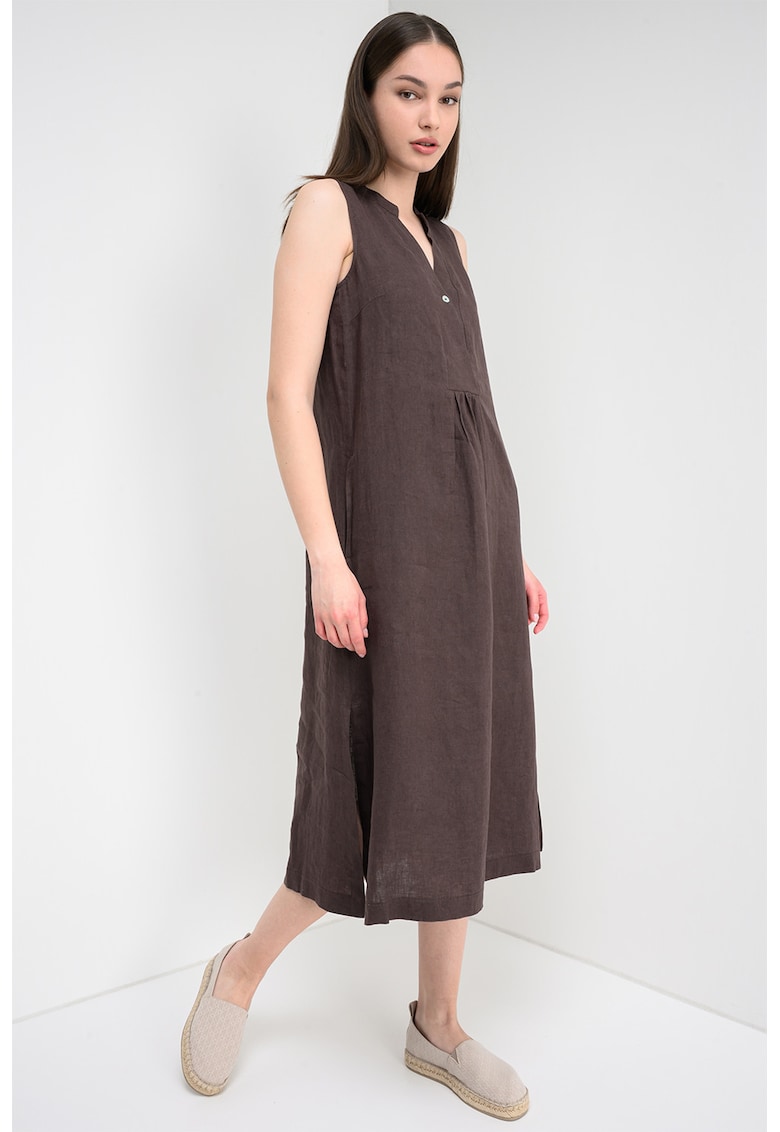 Rochie midi din in - Maro inchis