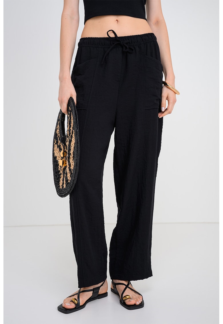 Pantaloni relaxed fit cu snur de ajustare in talie - Negru