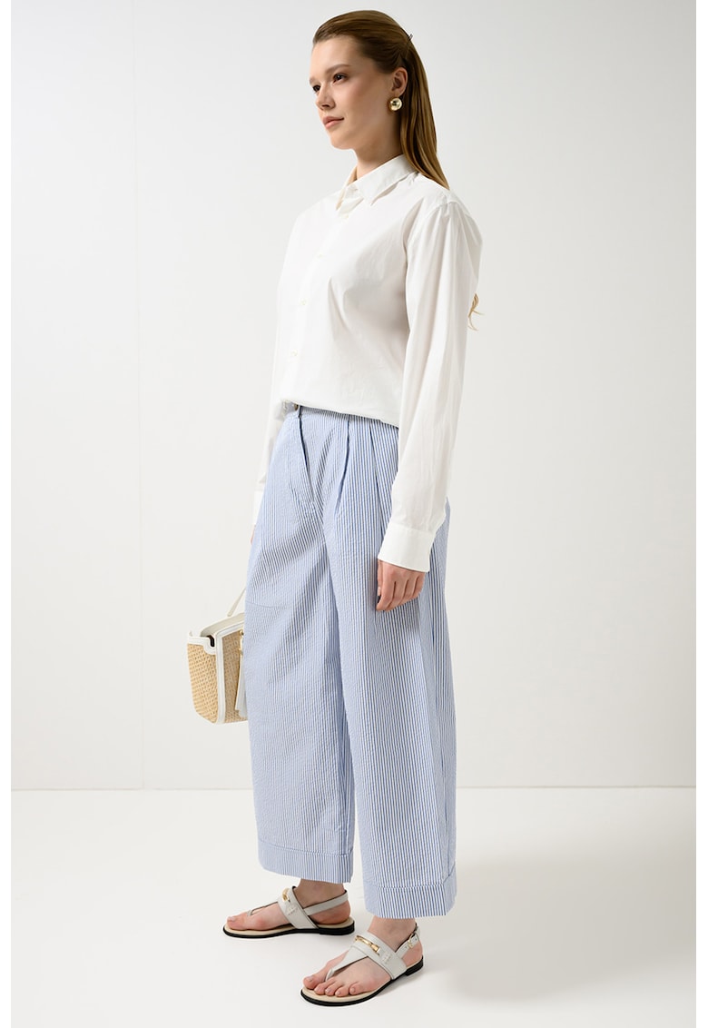 Pantaloni culotte din amestec de bumbac - Alb/Albastru prafuit