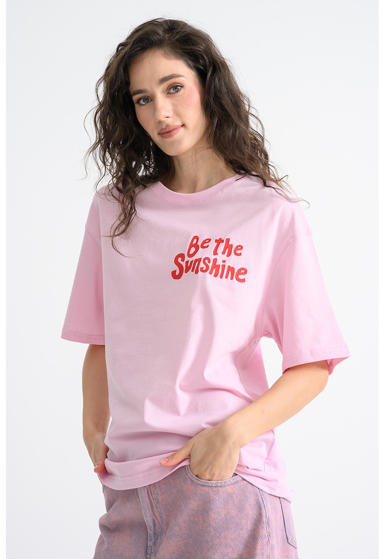 Tricou supradimensionat cu imprimeu - Roz pastel