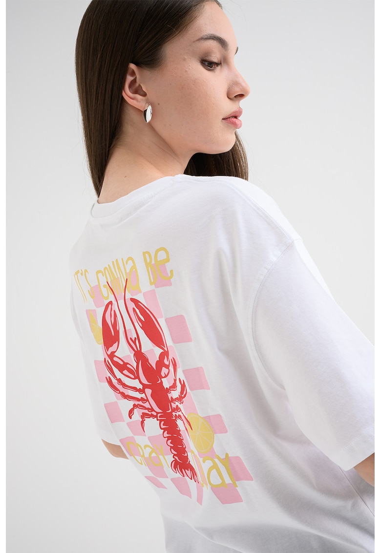 Tricou supradimensionat cu imprimeu - Roz pastel/Alb optic