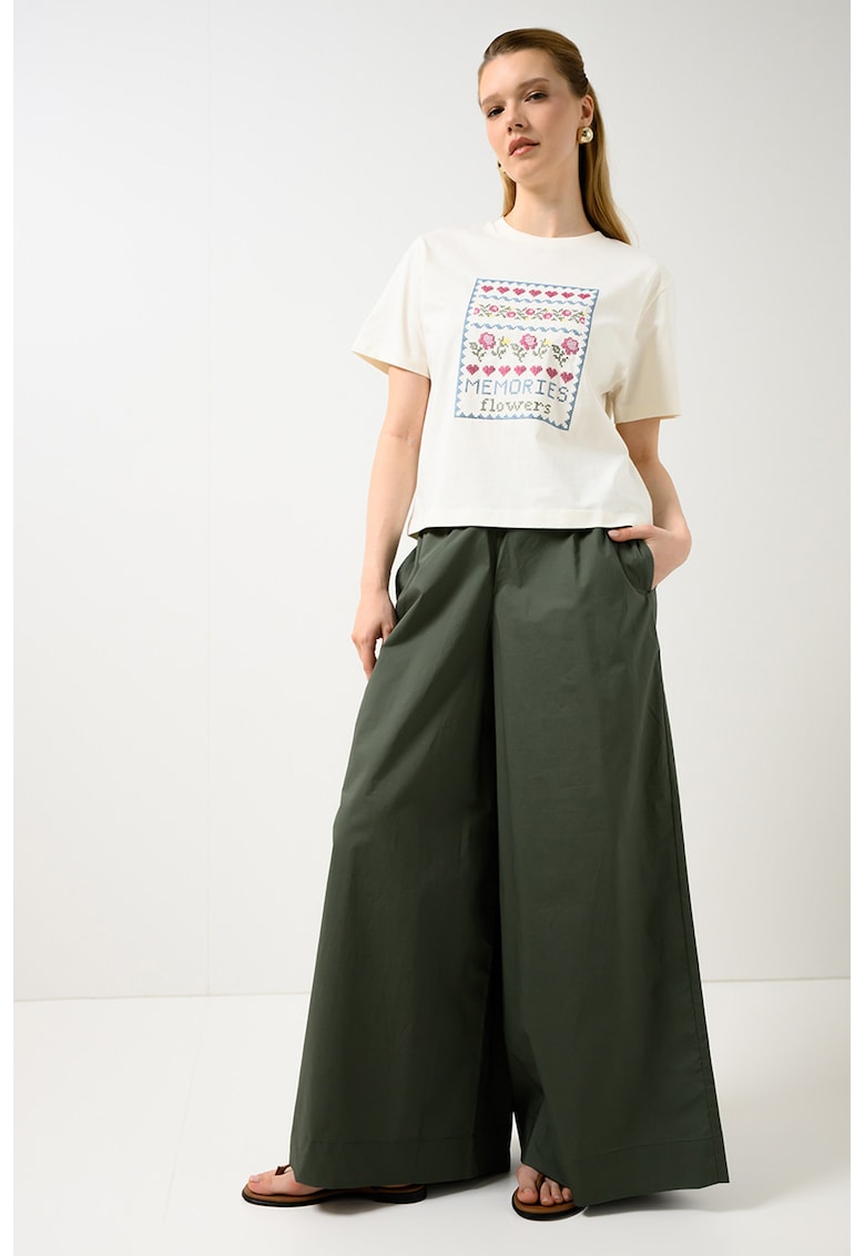 Pantaloni palazzo din bumbac - Verde inchis